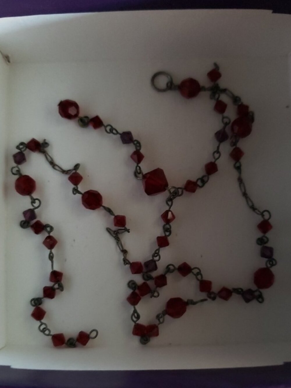 Twinkling Red Austrian / Czech Crystal beaded Y necklace Gothic Victorian